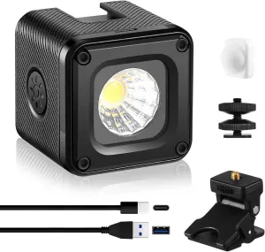 LED Camera Video Light Kit, 800mAh Mini Cube Lights Portable Photography Conference Fill Lighting, with Cold Shoe Mount Clamp Mount and Diffuser (Black)