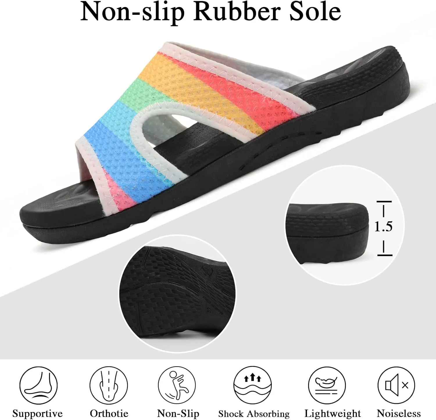 LeIsfIt Womens Slide Sandals Arch Support Slides Slip on Plantar Fasciitis Sandals Ladies Yoga Mat Thick Cushion Slipper Slides for Indoor Outdoor