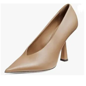 Light Brown Classic V-Cut Closed Pointed Toe High Heels Pumps Dress Shoes