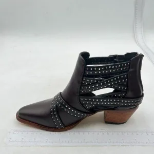 Light Brown Studded Cutout Chunky Heel Ankle Boot Closed Toe Buckle Strap Boot