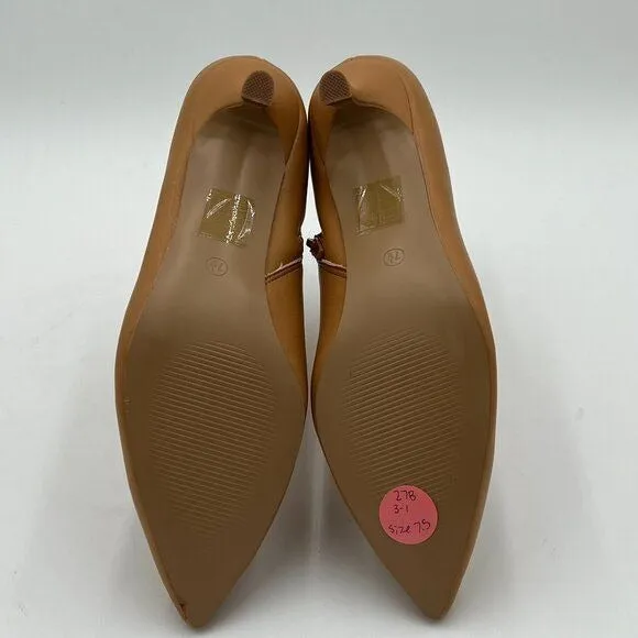 Light Brown Women Kitten Heel Ankle Boots Pointed Toe Side Zippers Dress Shoes