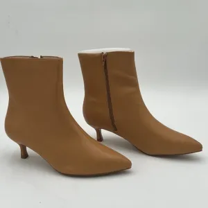 Light Brown Women Kitten Heel Ankle Boots Pointed Toe Side Zippers Dress Shoes