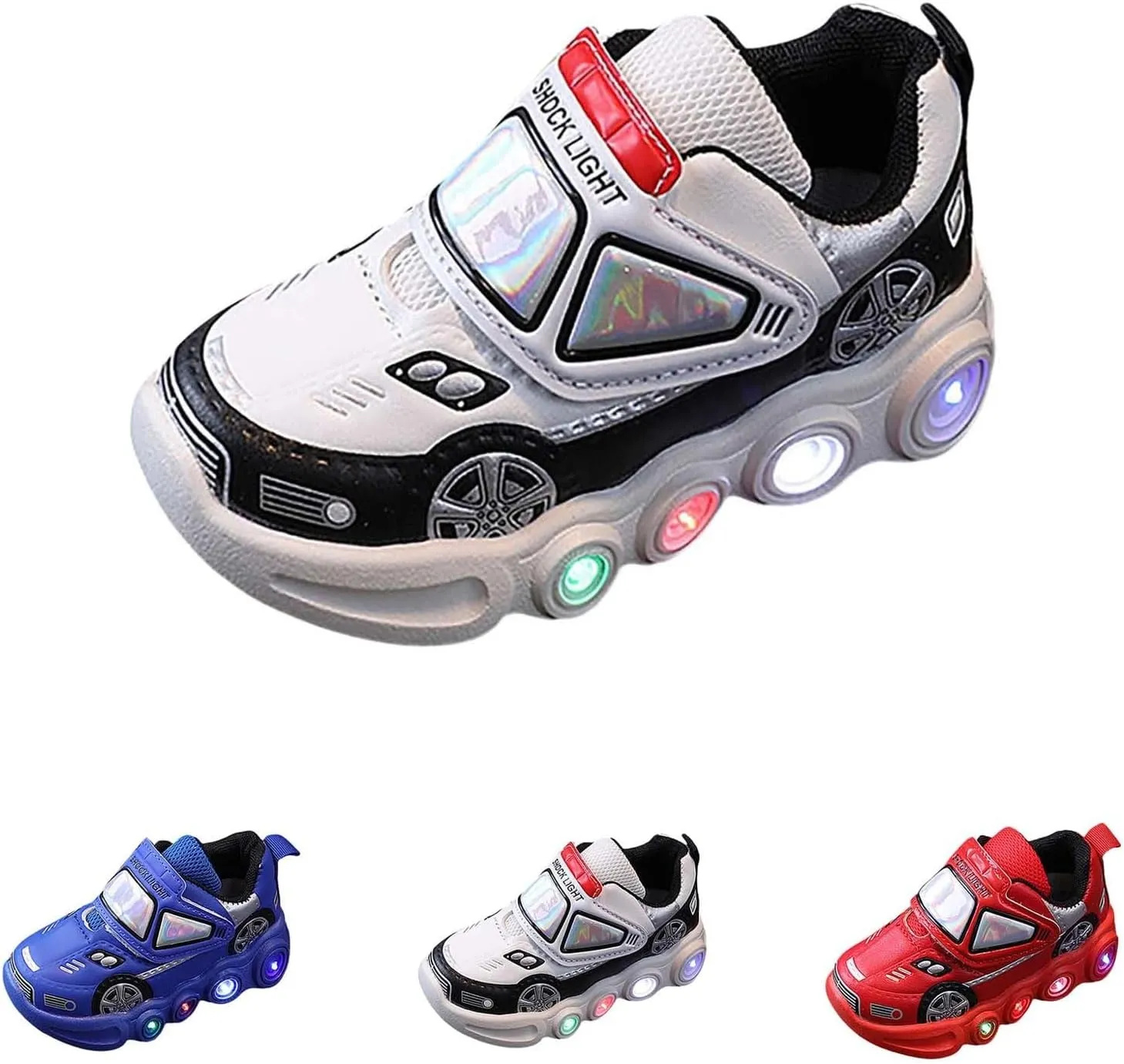 Light Up Toddler Boys Shoes Car Pattern LED Luminous Sport Sneaker, Little Fashion Cute Soft Sole Toddler Athletic Shoe