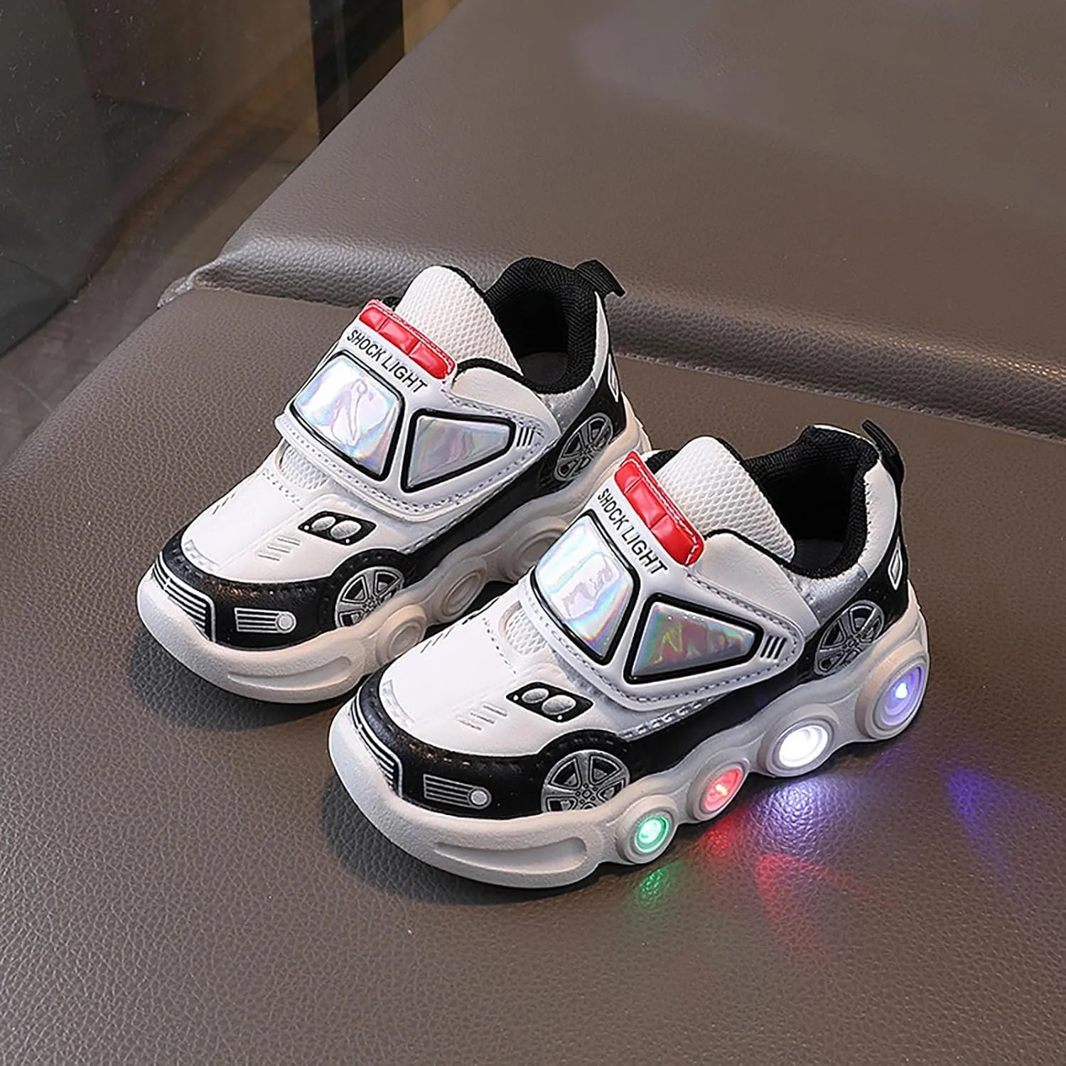 Light Up Toddler Boys Shoes Car Pattern LED Luminous Sport Sneaker, Little Fashion Cute Soft Sole Toddler Athletic Shoe