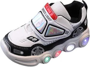 Light Up Toddler Boys Shoes Car Pattern LED Luminous Sport Sneaker, Little Fashion Cute Soft Sole Toddler Athletic Shoe