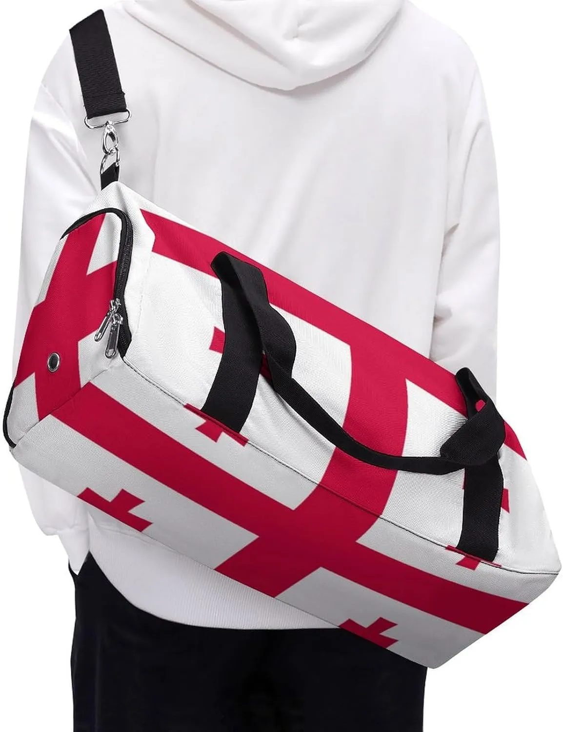 Lightweight Georgia Flag Sports Duffel Bag for Men Women Shoe Compartment