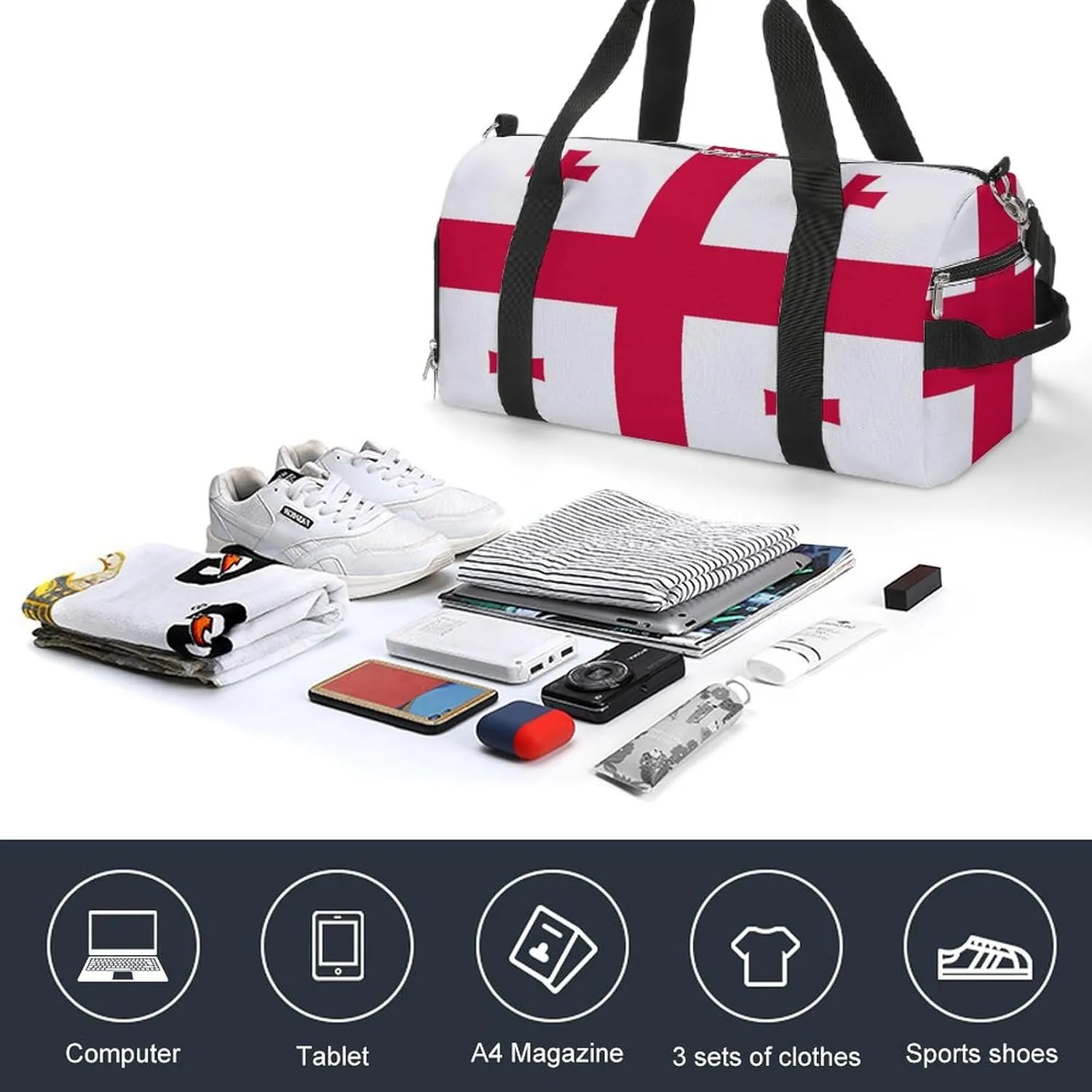 Lightweight Georgia Flag Sports Duffel Bag for Men Women Shoe Compartment