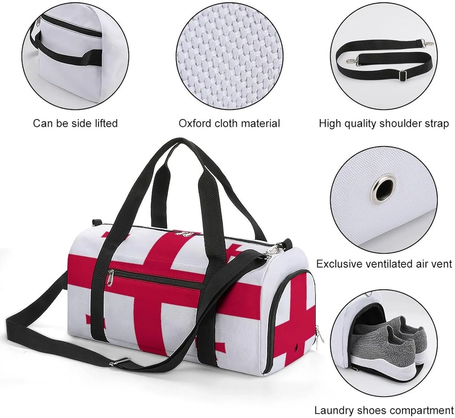 Lightweight Georgia Flag Sports Duffel Bag for Men Women Shoe Compartment