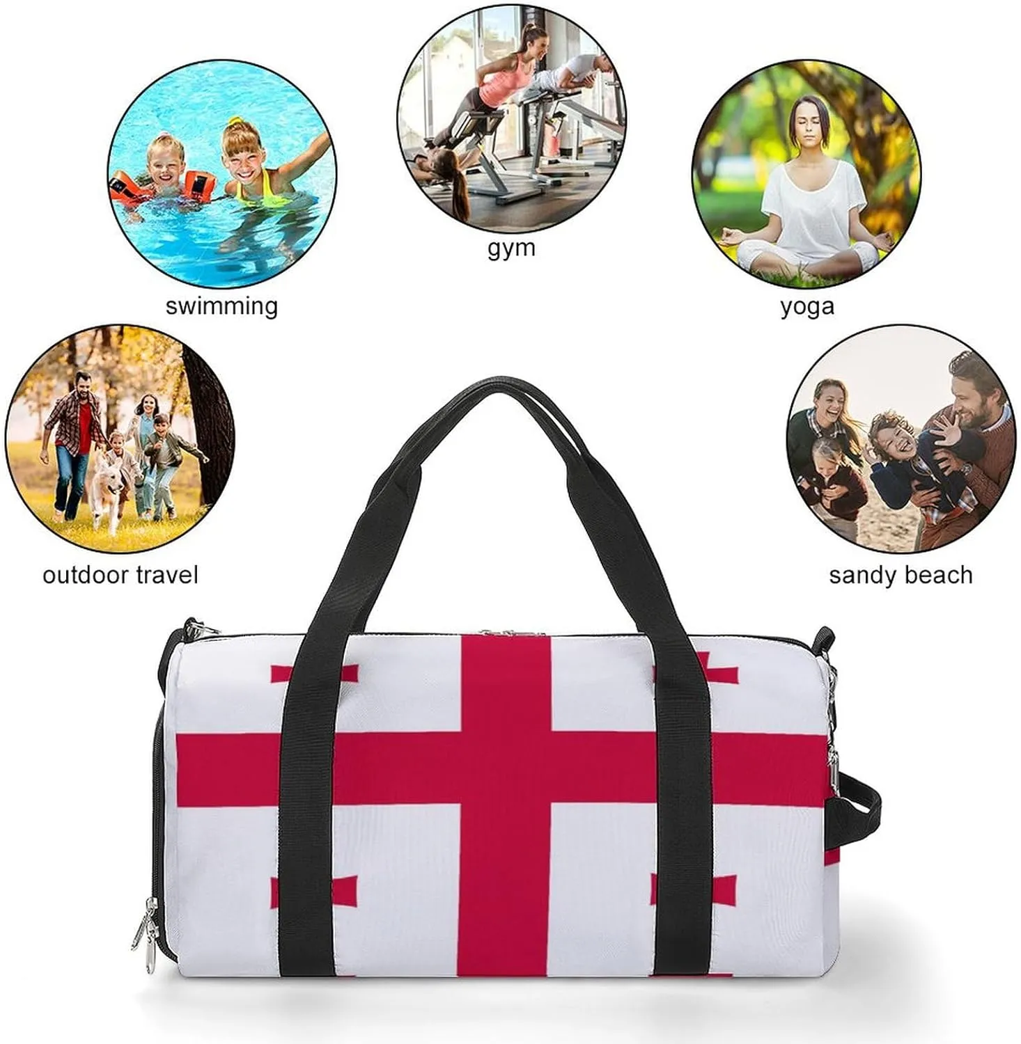 Lightweight Georgia Flag Sports Duffel Bag for Men Women Shoe Compartment