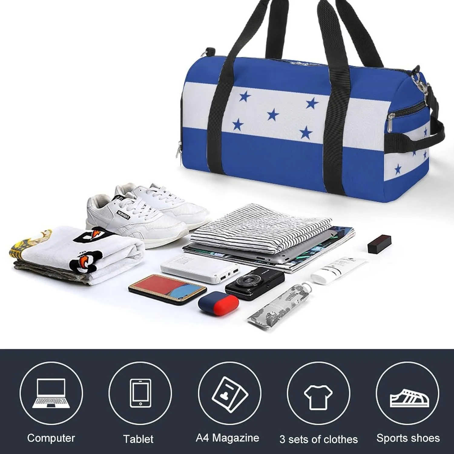 Lightweight Honduras Flag Duffel Bag for Boys Girls with Wet Pocket Gym Tote