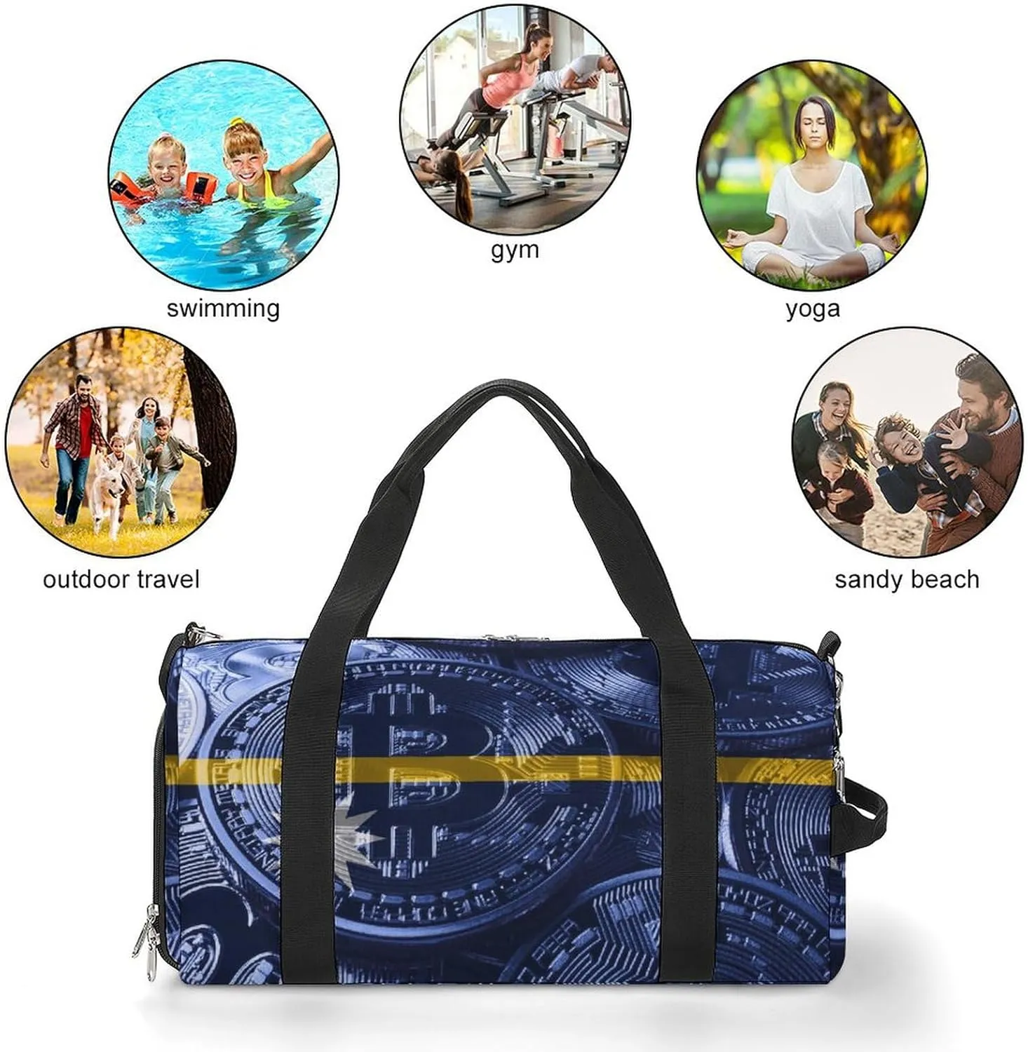 Lightweight Nauru Flag Bitcoin Gym Bag with Shoe Compartment Waterproof Duffel