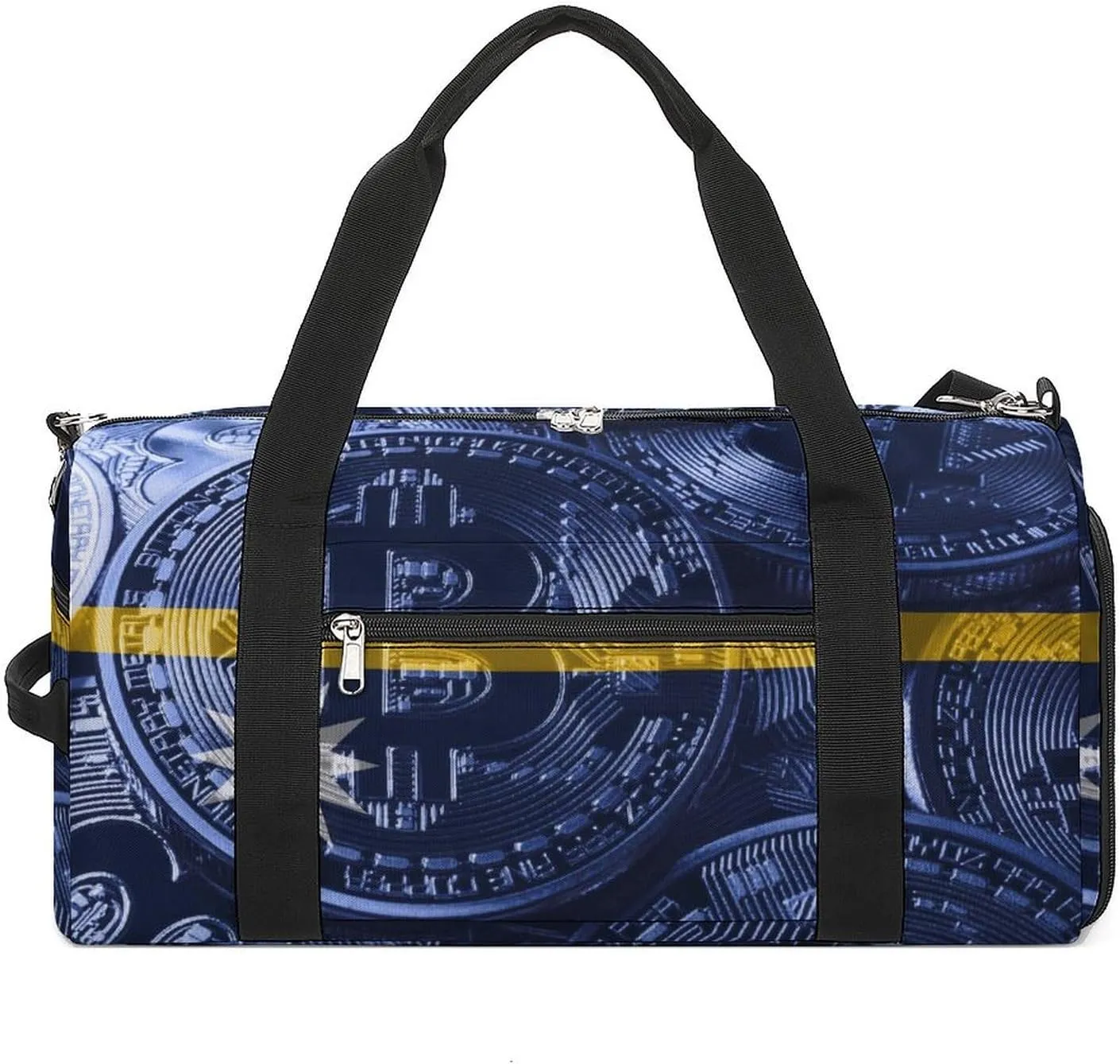 Lightweight Nauru Flag Bitcoin Gym Bag with Shoe Compartment Waterproof Duffel