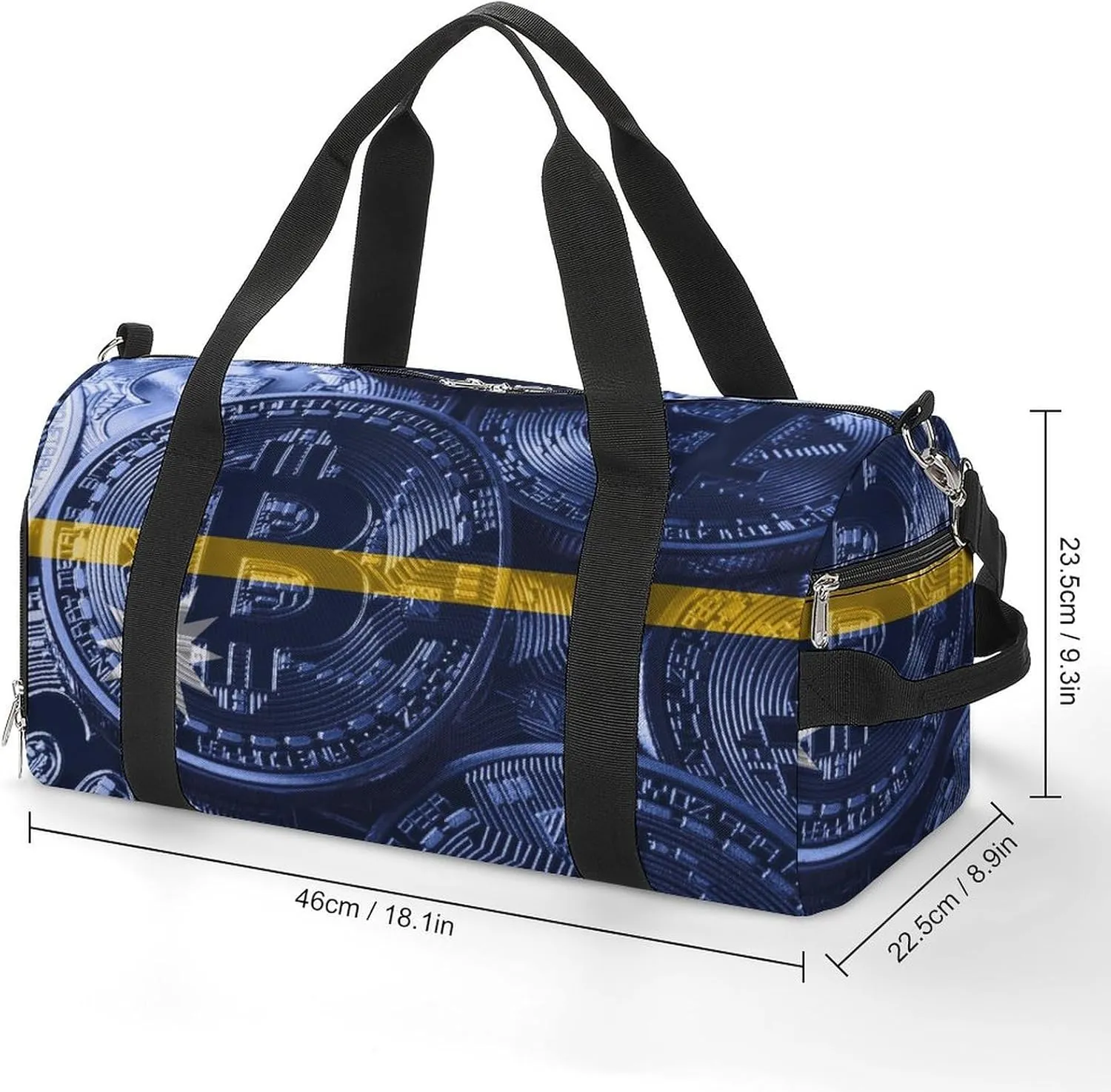 Lightweight Nauru Flag Bitcoin Gym Bag with Shoe Compartment Waterproof Duffel