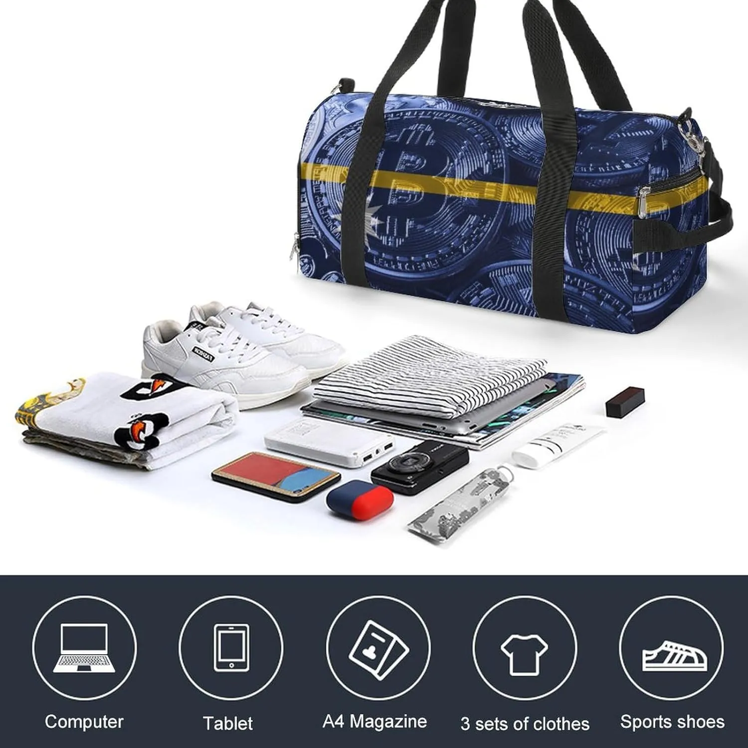 Lightweight Nauru Flag Bitcoin Gym Bag with Shoe Compartment Waterproof Duffel
