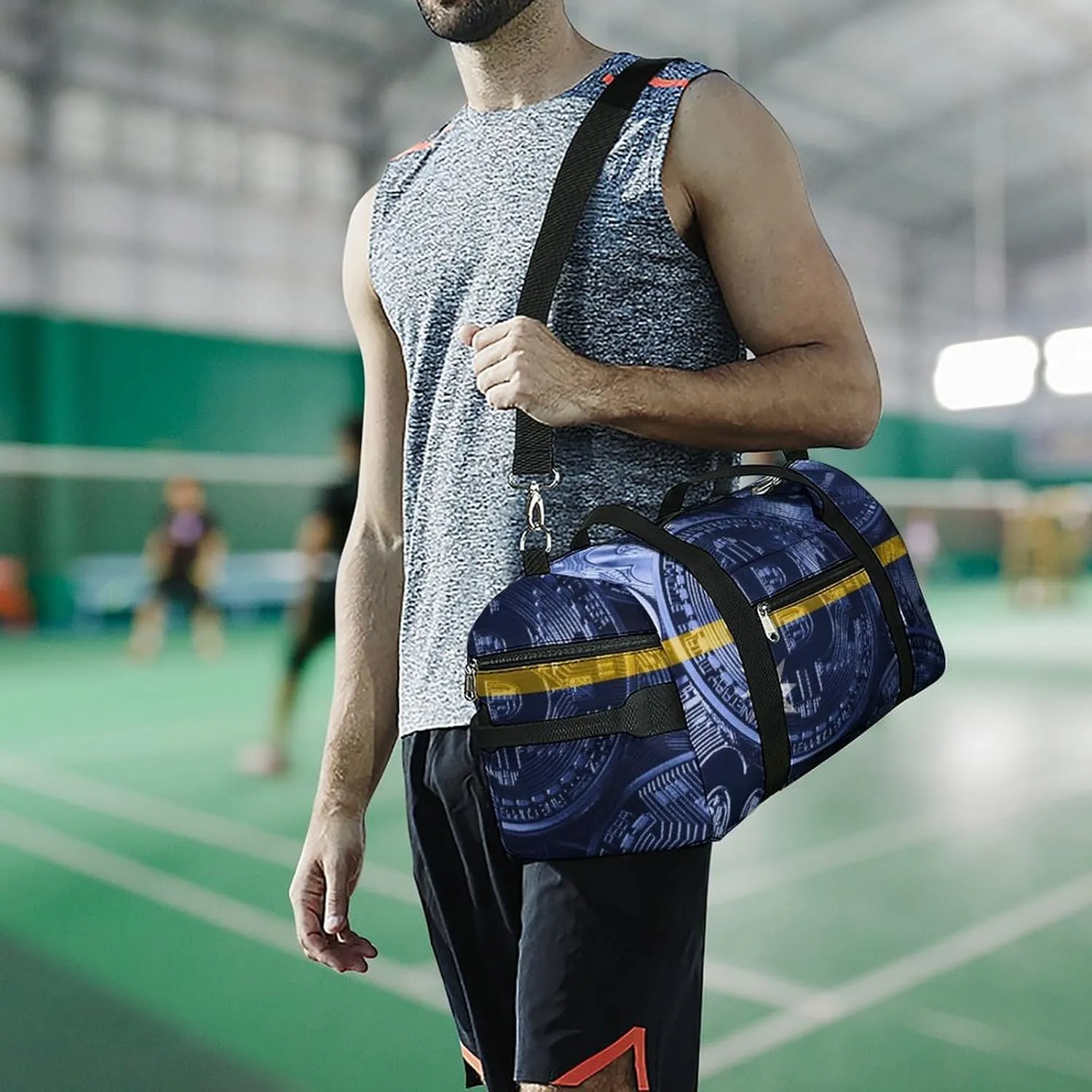 Lightweight Nauru Flag Bitcoin Gym Bag with Shoe Compartment Waterproof Duffel
