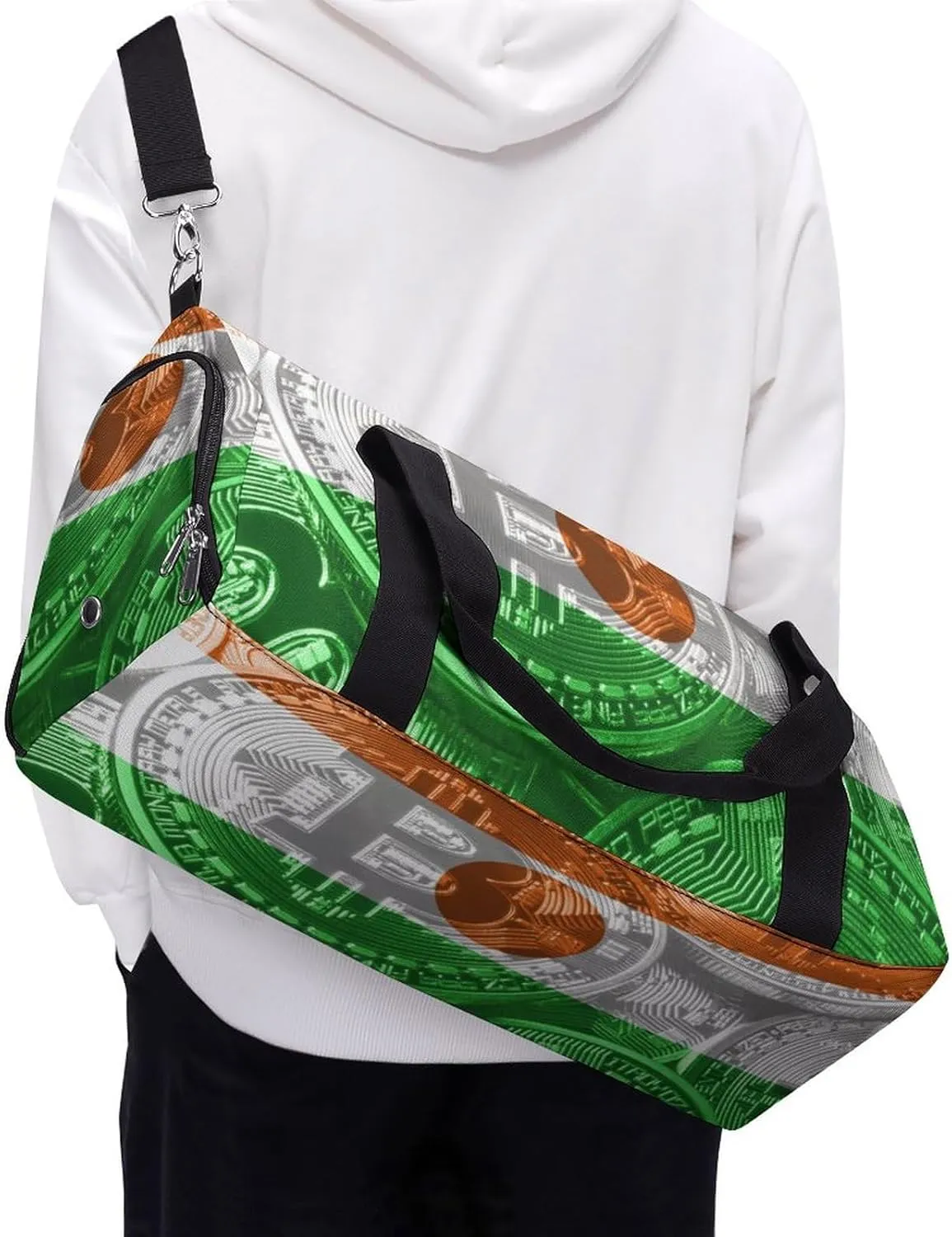 Lightweight Niger Flag Bitcoin Gym Bag with Shoe Compartment Waterproof Duffel