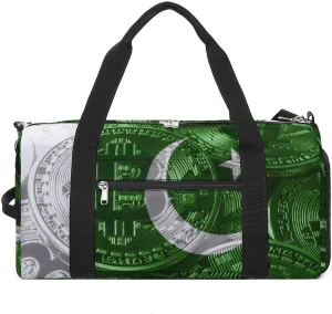 Lightweight Pakistan Flag Bitcoin Gym Bag with Shoe Compartment Waterproof Duffel
