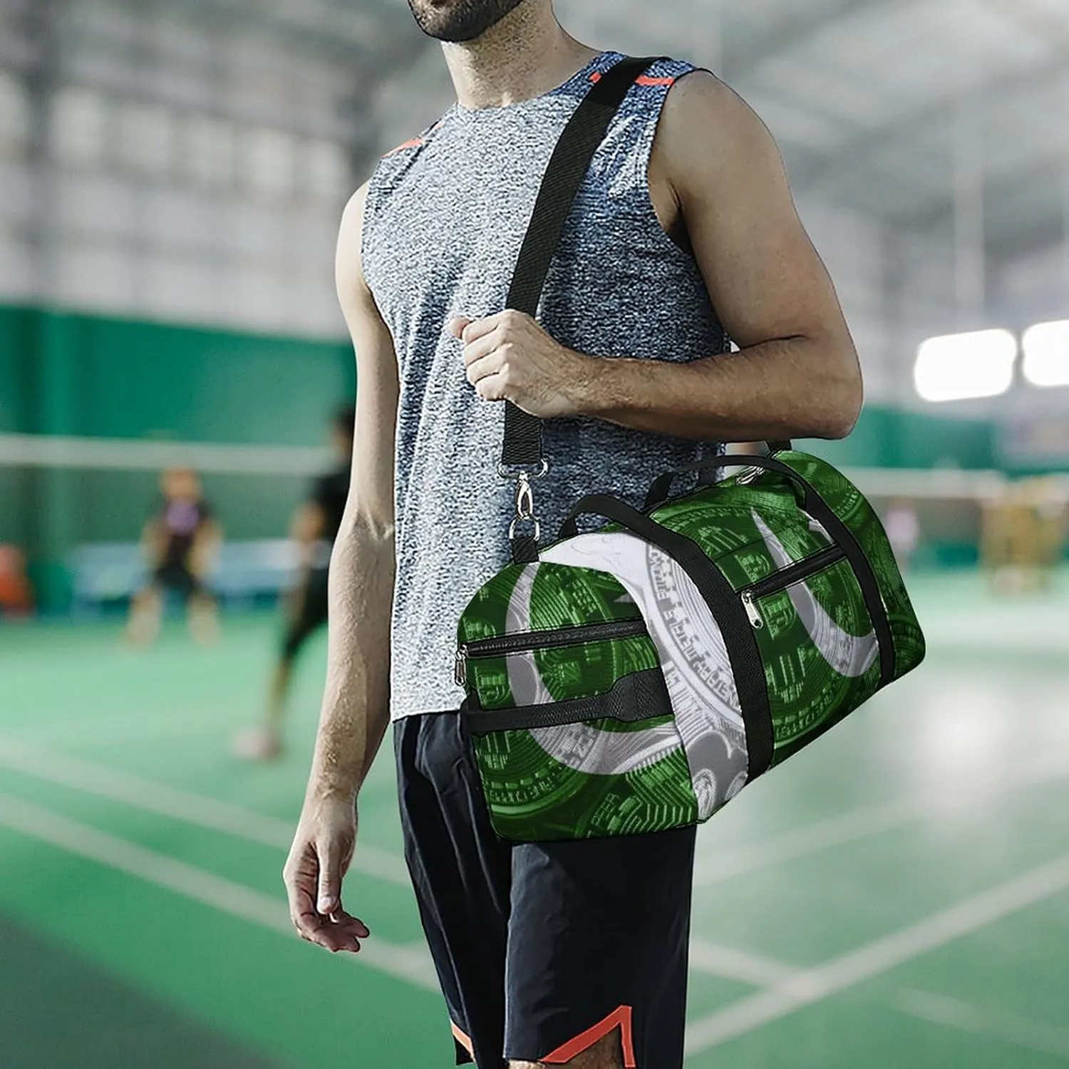 Lightweight Pakistan Flag Bitcoin Gym Bag with Shoe Compartment Waterproof Duffel