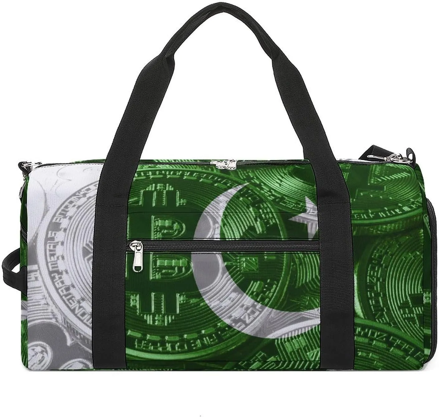 Lightweight Pakistan Flag Bitcoin Gym Bag with Shoe Compartment Waterproof Duffel