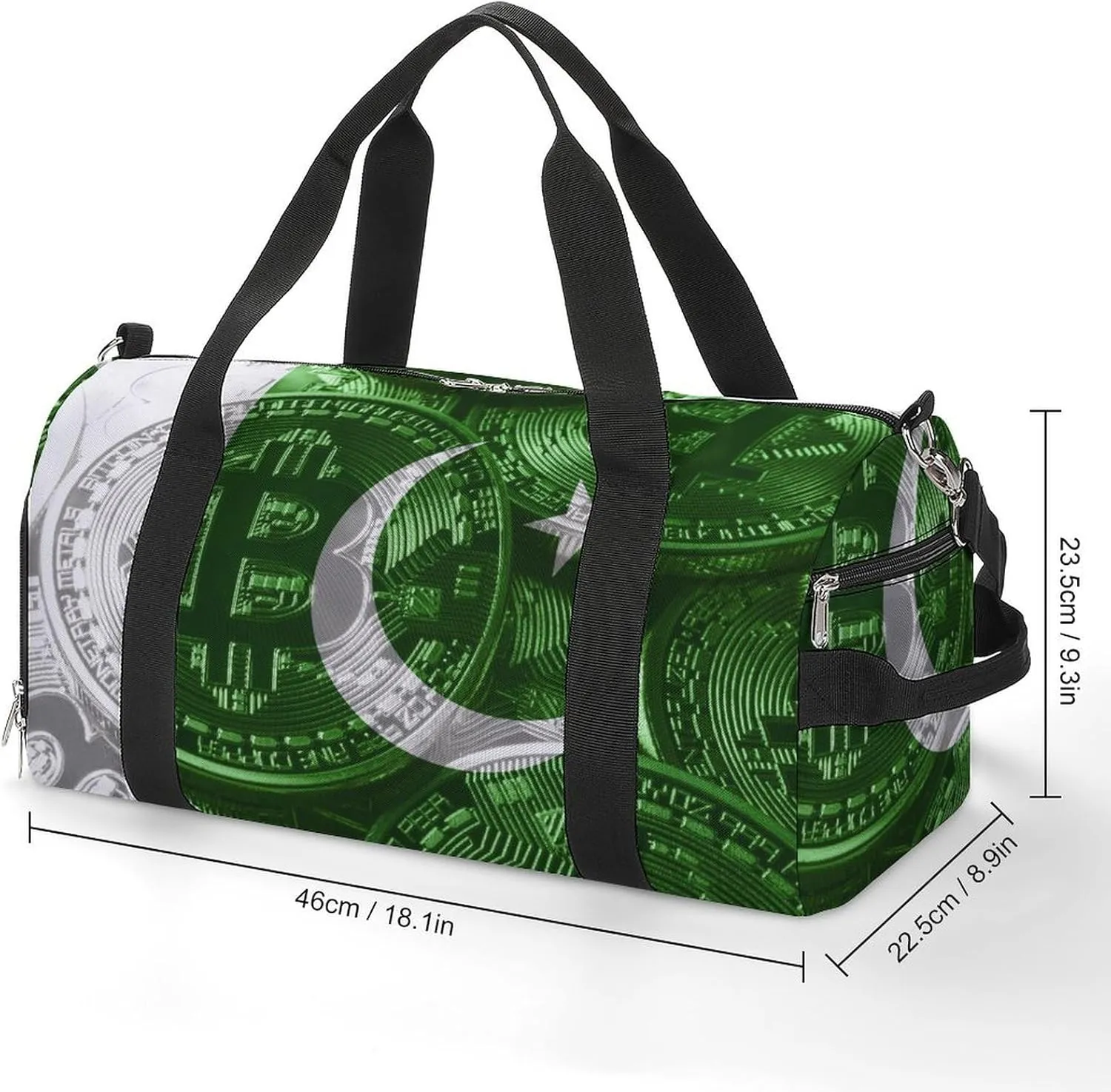 Lightweight Pakistan Flag Bitcoin Gym Bag with Shoe Compartment Waterproof Duffel