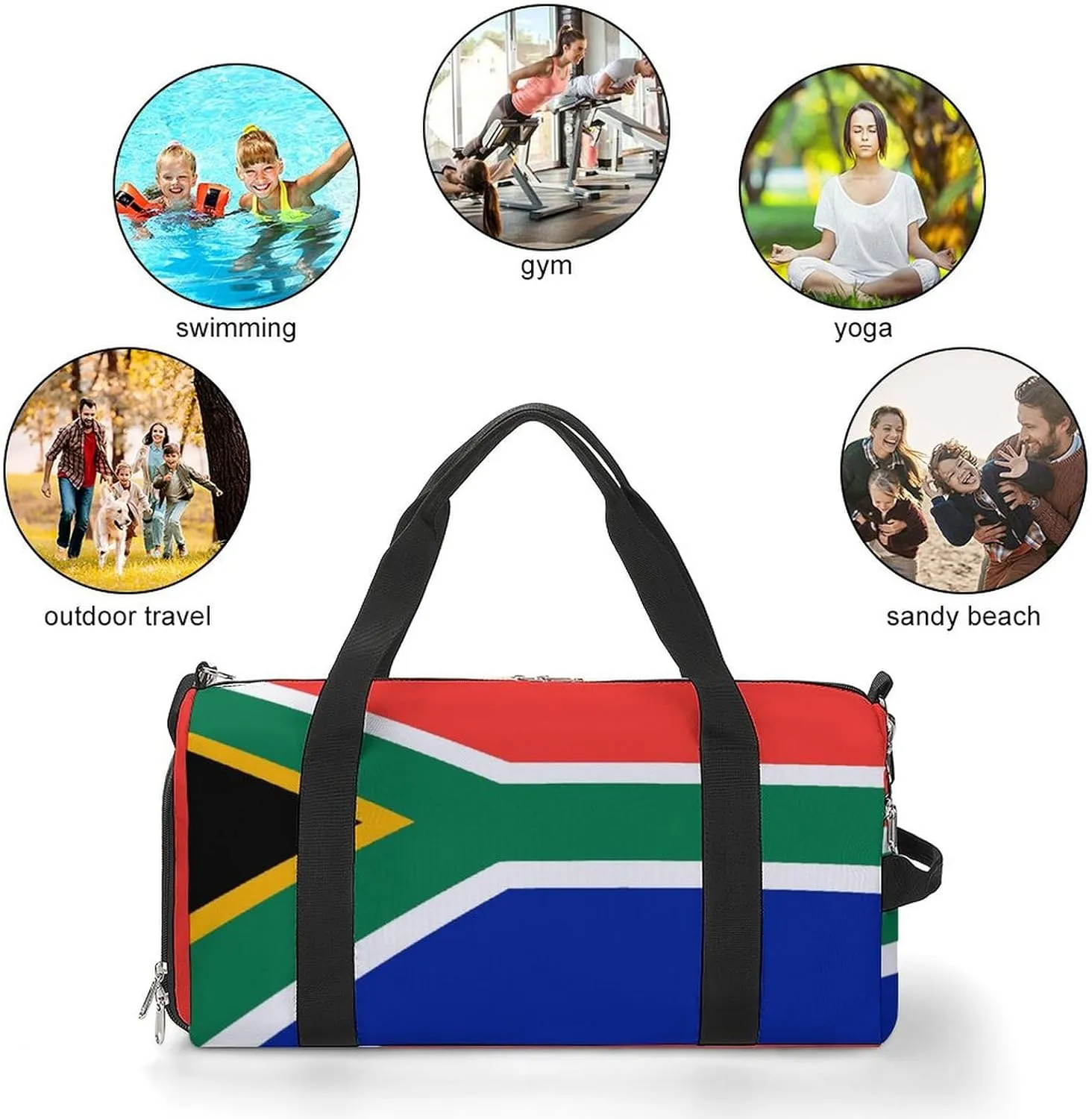 Lightweight South African Flag Sports Duffel Bag for Men Women Shoe Compartment