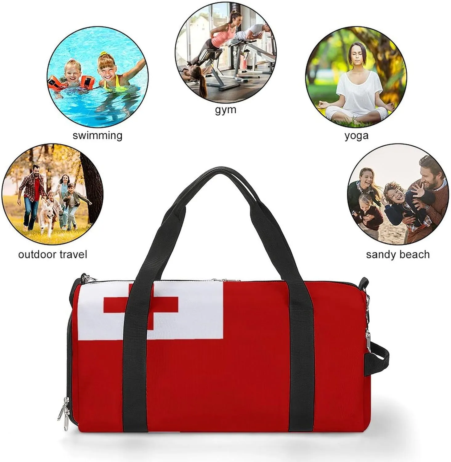 Lightweight Tonga Flag Duffel Bag for Boys Girls with Shoe Compartment