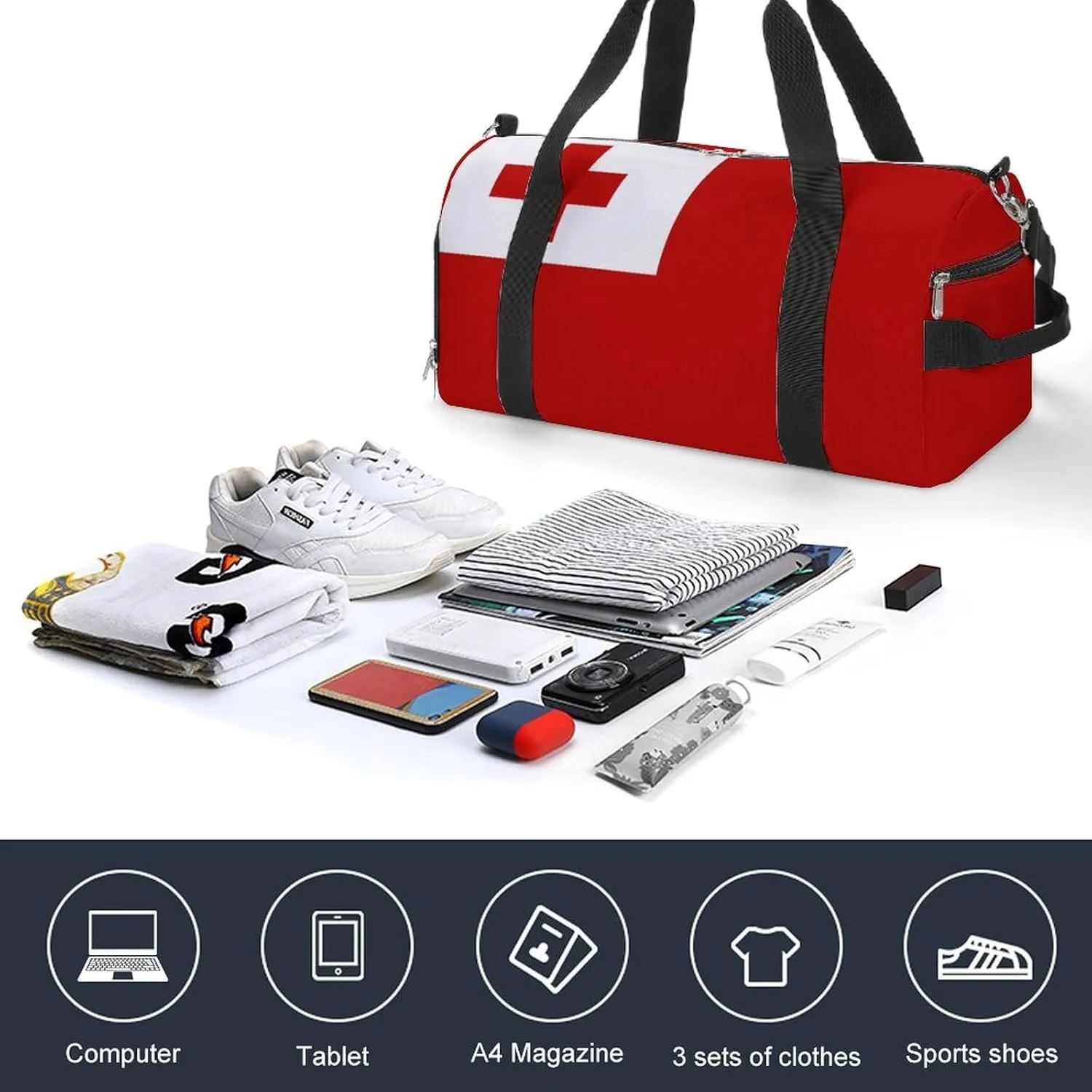 Lightweight Tonga Flag Duffel Bag for Boys Girls with Shoe Compartment