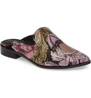 LONDON Black Toe Slides Sleek Mules Floral Brocade Flats SHELLYS Cantara Pointed Futuristic Exclusive event