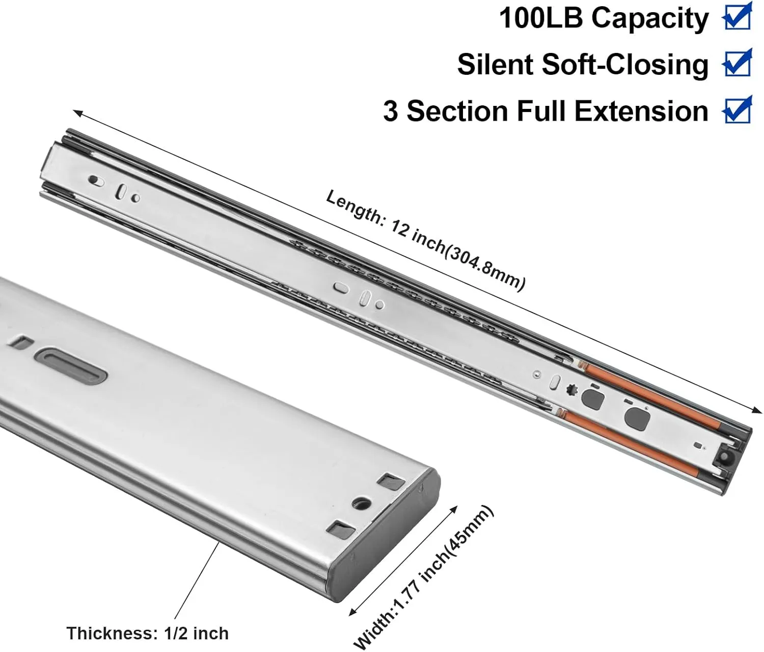 LONTAN 5 Pairs 12 Inch Soft Close Push to Open Drawer Slides Dresser Drawer Slides Heavy Duty Side Mount Drawer Slides Metal Ball Bearing and Full Extension Cabinet Drawer Slides 100 LB Capacity