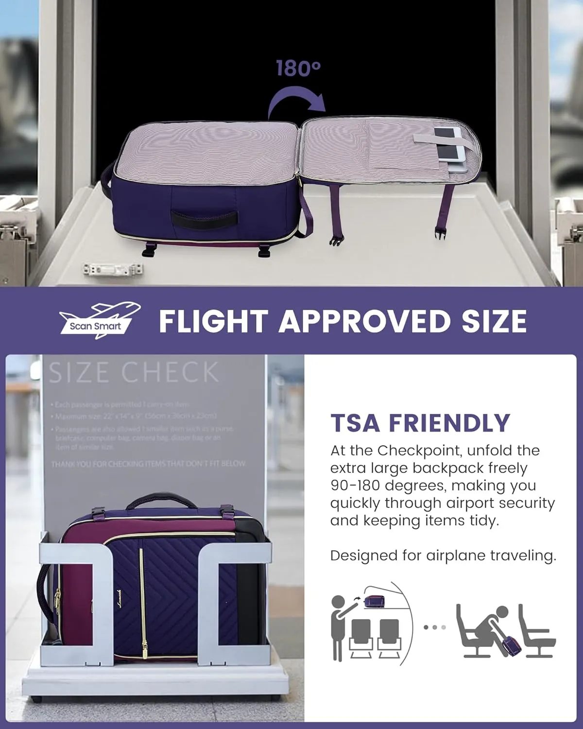 LOVEVOOK Large Travel Backpack for Women, TSA Carry on Backpack for Airplanes, 40L Personal Item Travel Bag for Women fits 17" Laptop,Waterproof Carry on Bag Airplane Approved with 3 Packing Cubes