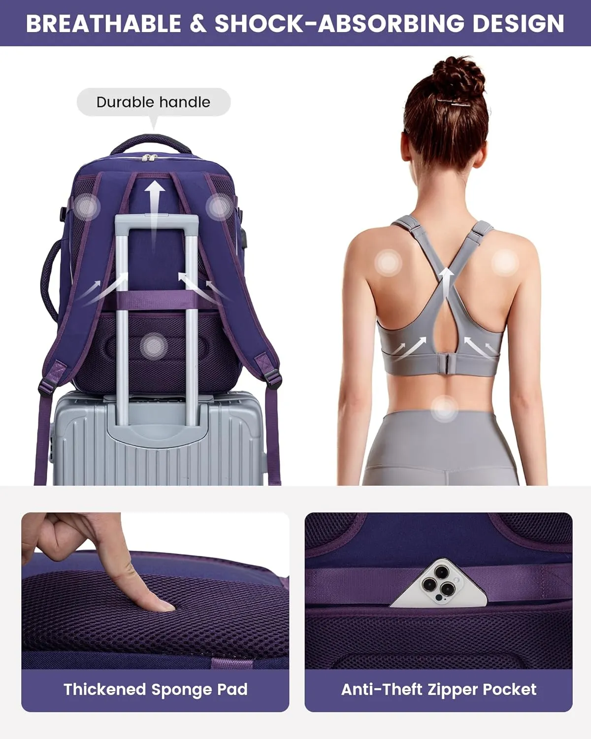 LOVEVOOK Large Travel Backpack for Women, TSA Carry on Backpack for Airplanes, 40L Personal Item Travel Bag for Women fits 17" Laptop,Waterproof Carry on Bag Airplane Approved with 3 Packing Cubes