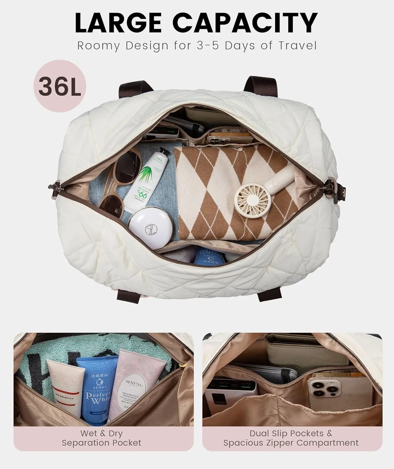 LOVEVOOK Weekender Bags for Women, Puffer Travel Duffel Bags for Woman, Large Hospital Bag for Women Labor Delivery with Shoe Compartment, Carry On Overnight Bag, Personal Item Travel Bag for Airplane