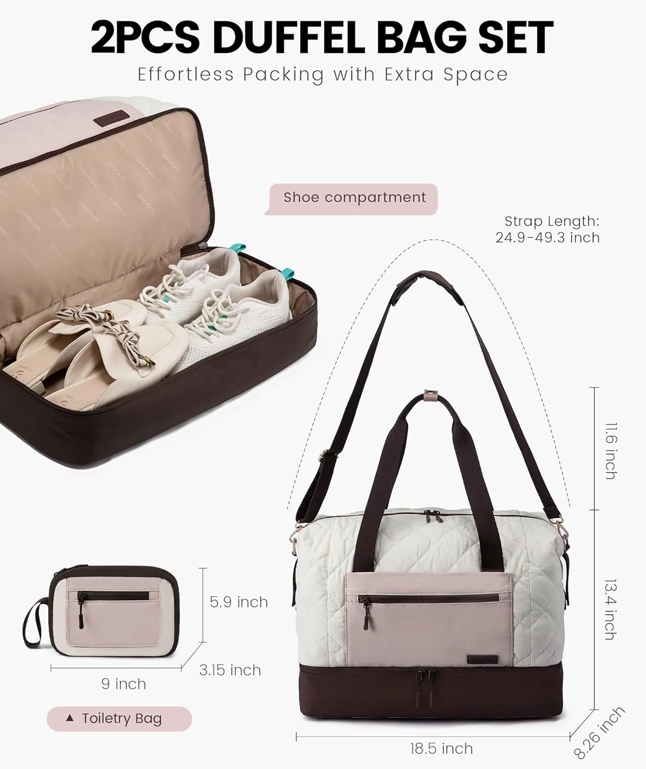 LOVEVOOK Weekender Bags for Women, Puffer Travel Duffel Bags for Woman, Large Hospital Bag for Women Labor Delivery with Shoe Compartment, Carry On Overnight Bag, Personal Item Travel Bag for Airplane