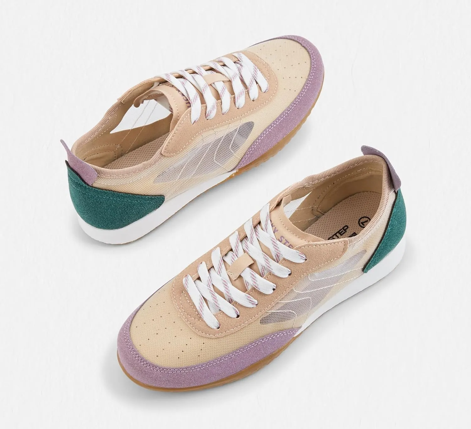 LUCKY STEP Women's Mesh Fashion Sneaker Colorblock Breathable Retro Lace-up Stylish Lifestyle Trendy Casual Walking Shoes