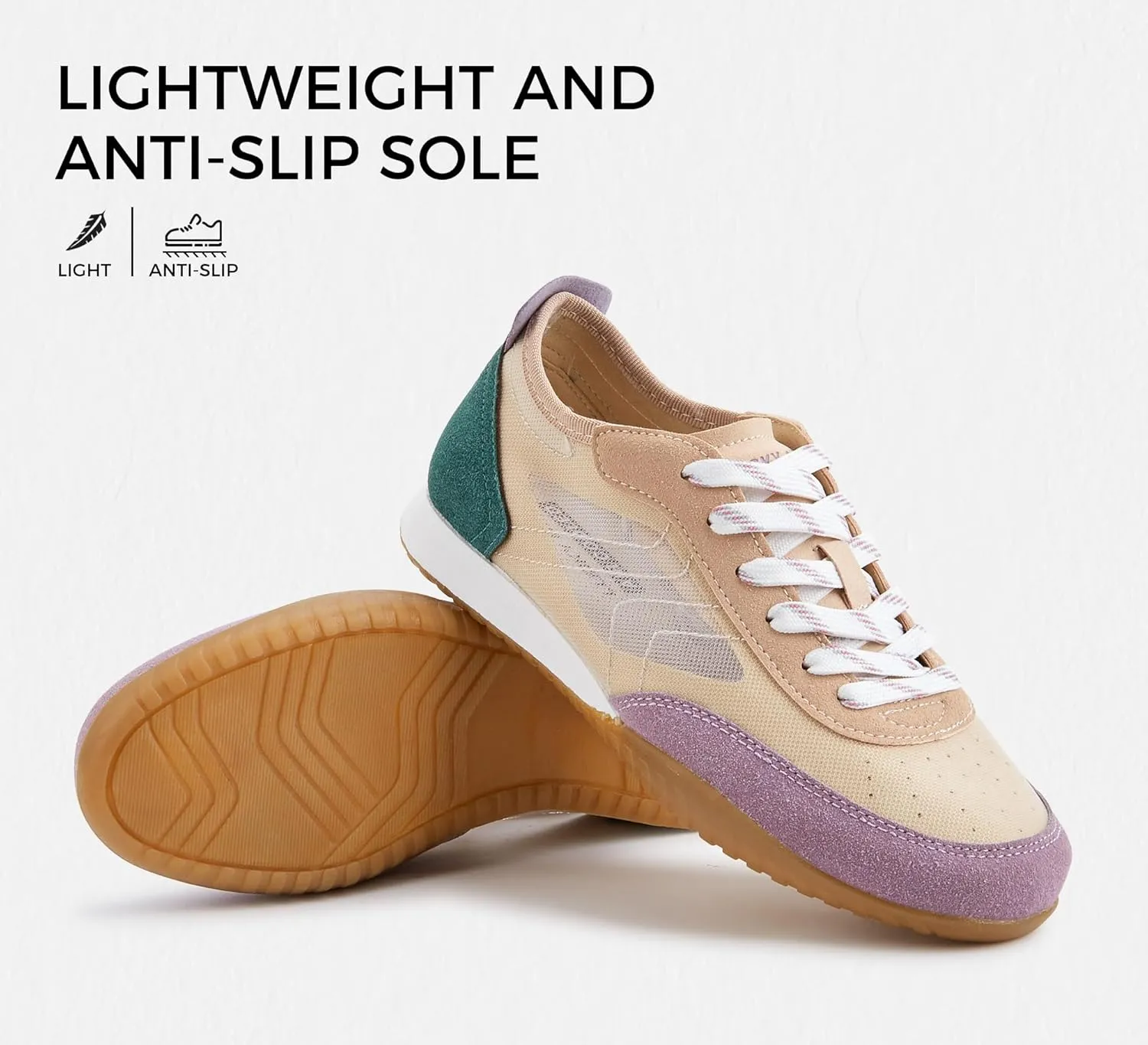 LUCKY STEP Women's Mesh Fashion Sneaker Colorblock Breathable Retro Lace-up Stylish Lifestyle Trendy Casual Walking Shoes