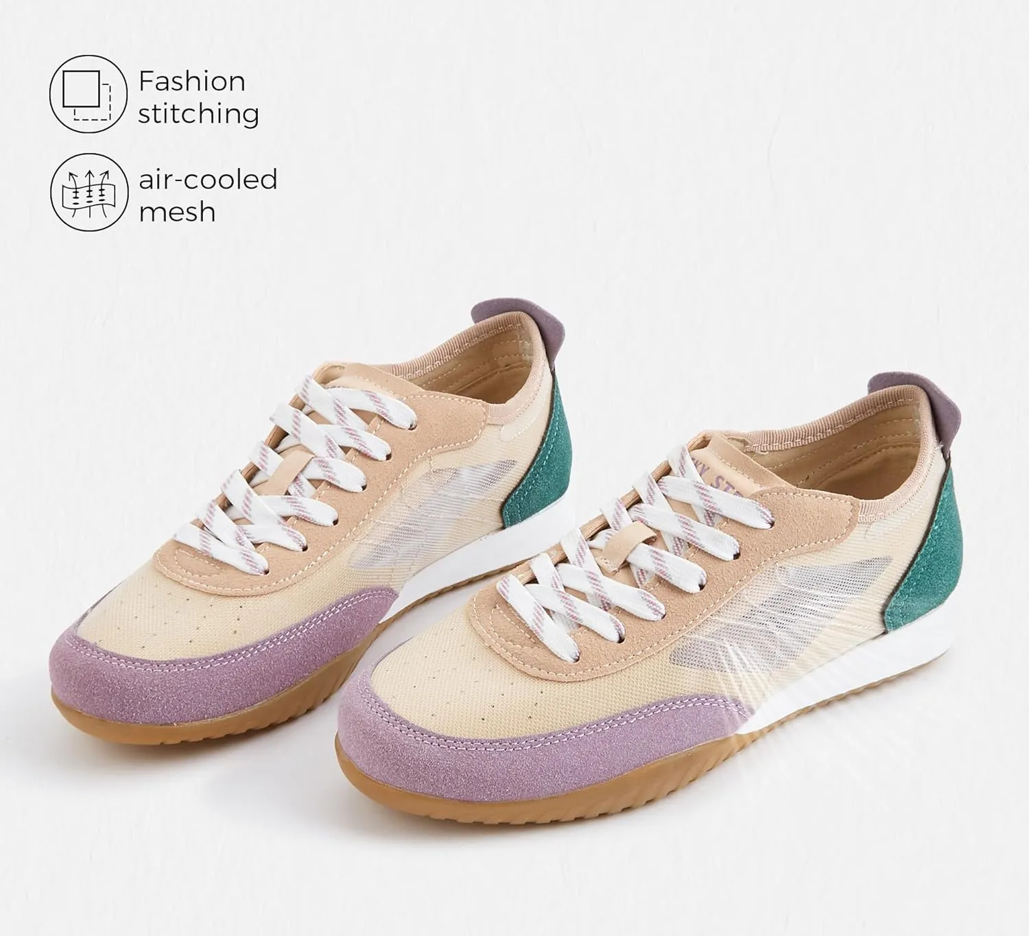 LUCKY STEP Women's Mesh Fashion Sneaker Colorblock Breathable Retro Lace-up Stylish Lifestyle Trendy Casual Walking Shoes
