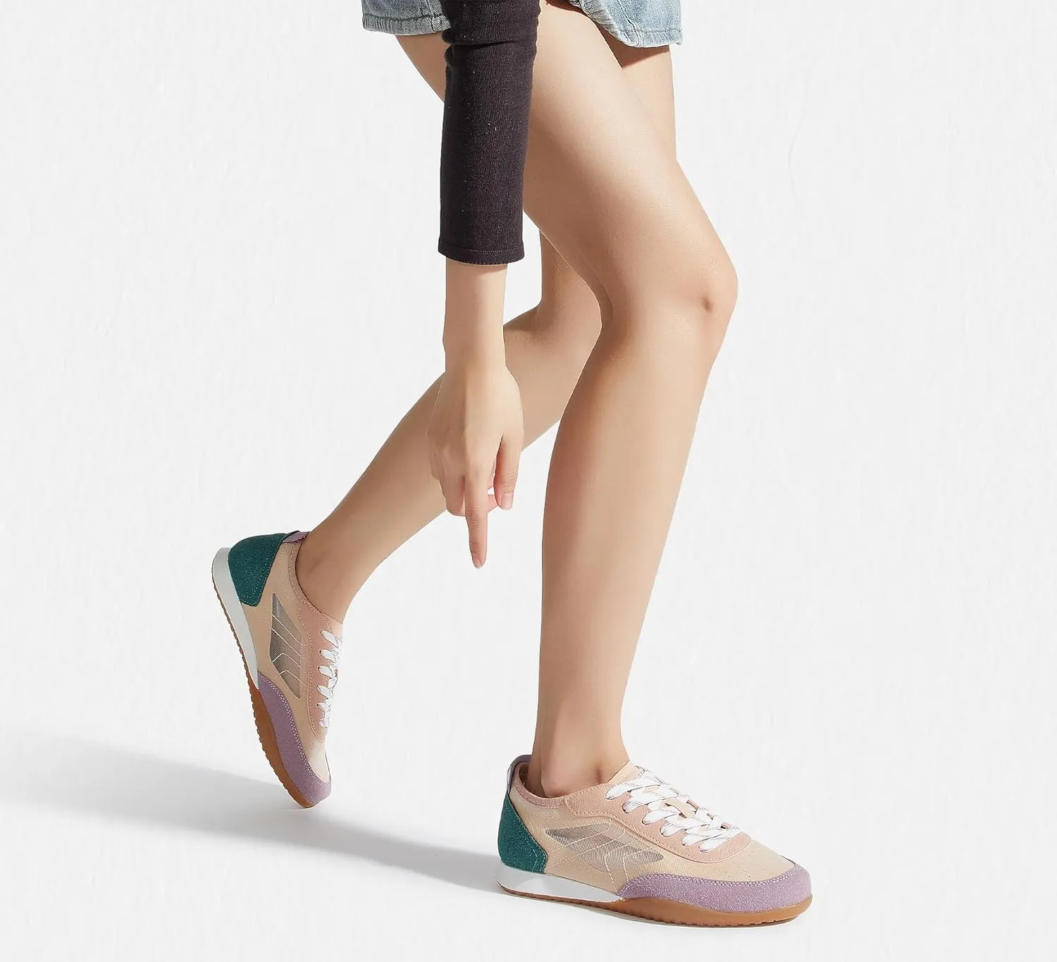 LUCKY STEP Women's Mesh Fashion Sneaker Colorblock Breathable Retro Lace-up Stylish Lifestyle Trendy Casual Walking Shoes