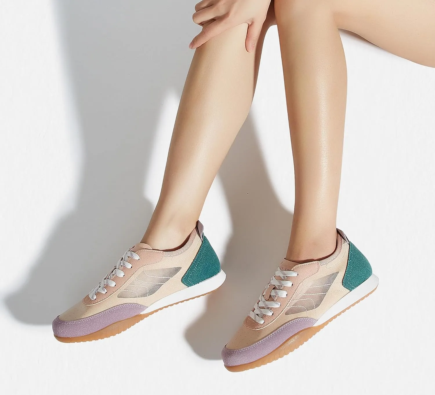 LUCKY STEP Women's Mesh Fashion Sneaker Colorblock Breathable Retro Lace-up Stylish Lifestyle Trendy Casual Walking Shoes