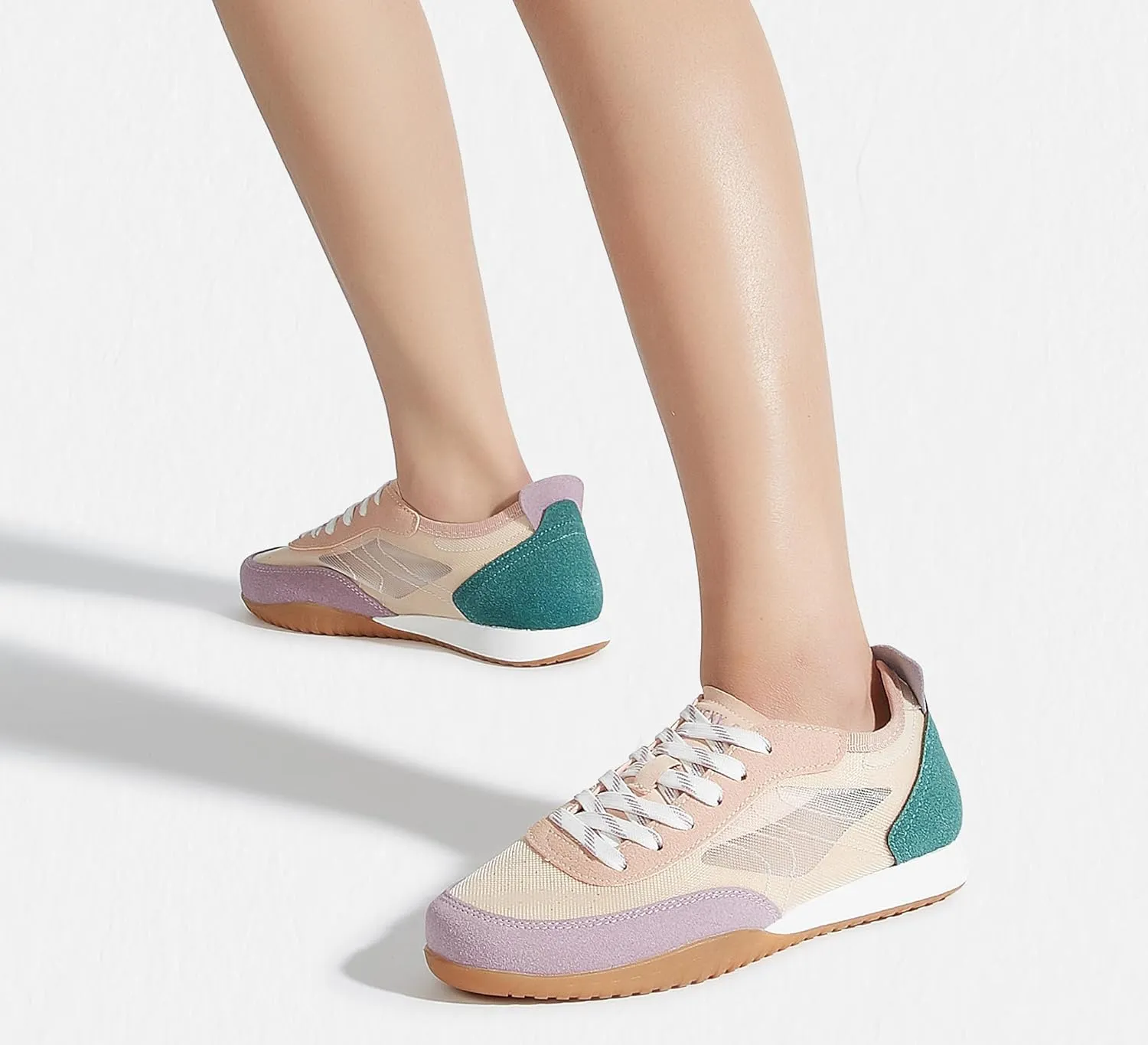 LUCKY STEP Women's Mesh Fashion Sneaker Colorblock Breathable Retro Lace-up Stylish Lifestyle Trendy Casual Walking Shoes