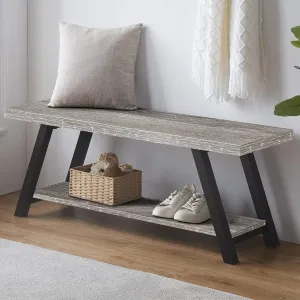 LVB Industrial Entryway Bench, Wood and Metal Storage Bench, Indoor Farmhouse Hallway Accent Entry Bench for Seating Sitting, Shoe Rack Organizer Cabinet in Foyer Bedroom, Light Grey Oak, 47 Inch Long