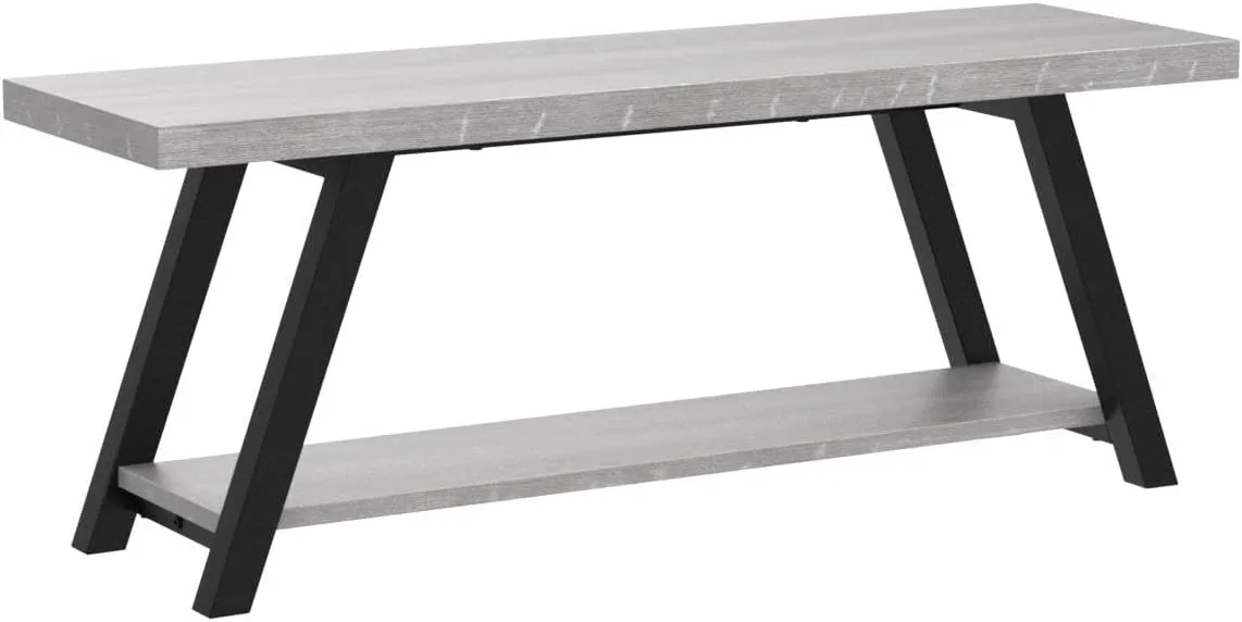 LVB Industrial Entryway Bench, Wood and Metal Storage Bench, Indoor Farmhouse Hallway Accent Entry Bench for Seating Sitting, Shoe Rack Organizer Cabinet in Foyer Bedroom, Light Grey Oak, 47 Inch Long