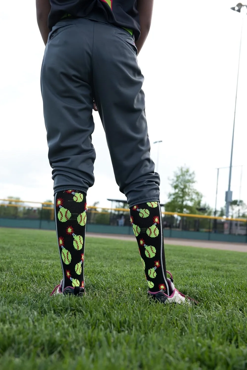 MadSportsStuff Softball Socks with Bombs - Softball Bombers Socks for Girls Women Youth Adult Over the Calf Gift Accessories