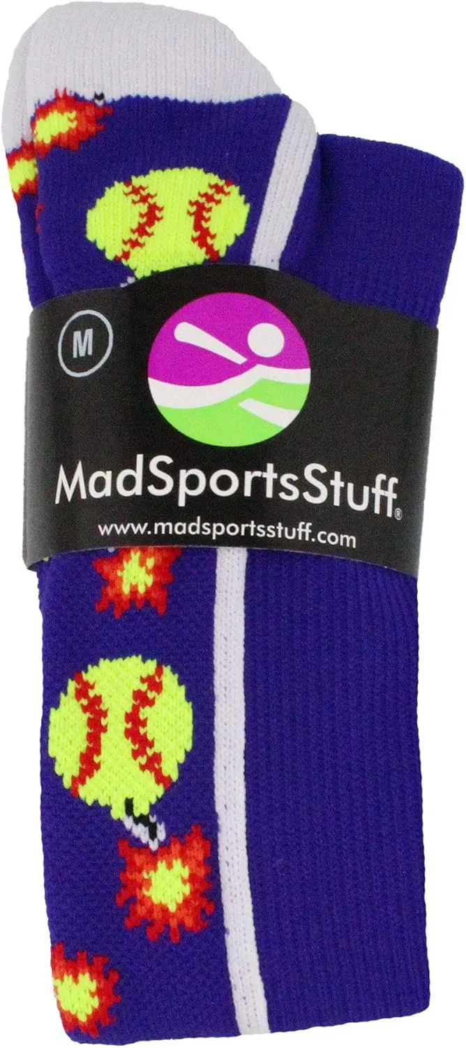 MadSportsStuff Softball Socks with Bombs - Softball Bombers Socks for Girls Women Youth Adult Over the Calf Gift Accessories