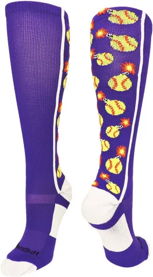 MadSportsStuff Softball Socks with Bombs - Softball Bombers Socks for Girls Women Youth Adult Over the Calf Gift Accessories