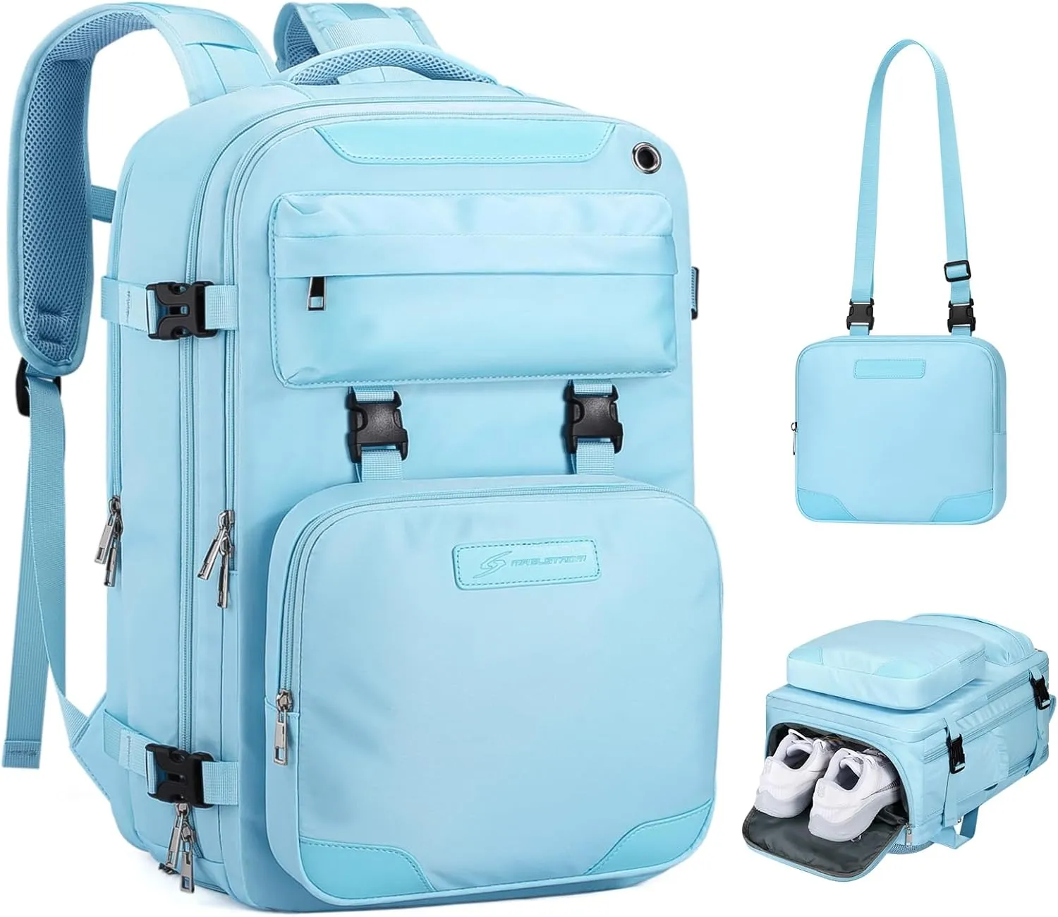 Maelstrom Travel Backpack for Women Men,25L Laptop Backpack Fits 17-Inch Laptop,Waterproof Carry On Backpack for Airplanes with Detachable Crossbody Bag&Shoe Compartment,Light Blue, Medium