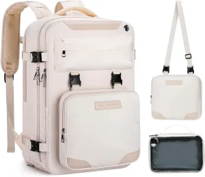 Maelstrom Travel Backpack for Women Men,35L Laptop Backpack Fits 17-Inch Laptop,Carry On Backpack for Airplanes with Crossbody Bag&Shoe Compartment&Toiletry Bag,Beige,Large