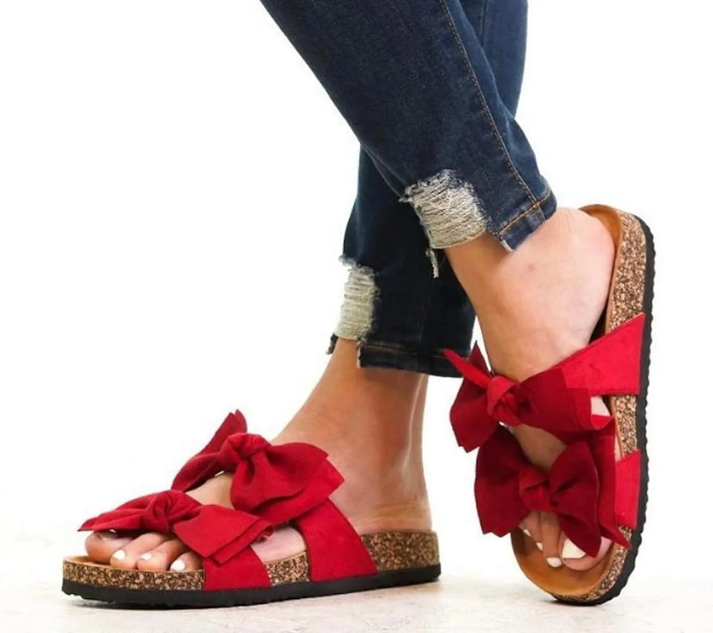 Mata Shoes Women Fashion Slide Sandals Soft Cork Footbed Slip On Bow Slides