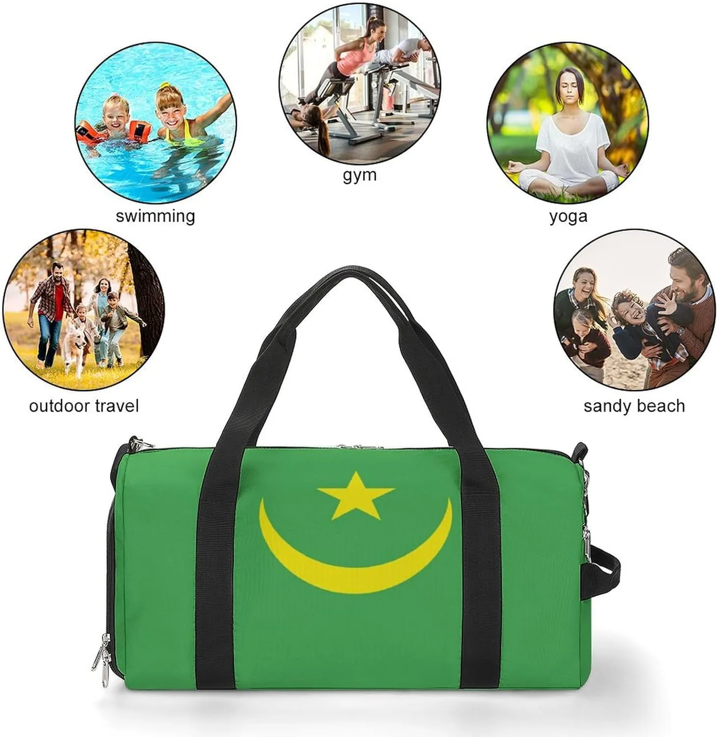 Mauritania Flag Duffle Bag with Shoe Compartment Lightweight Waterproof Gym Bag for Travel Yoga