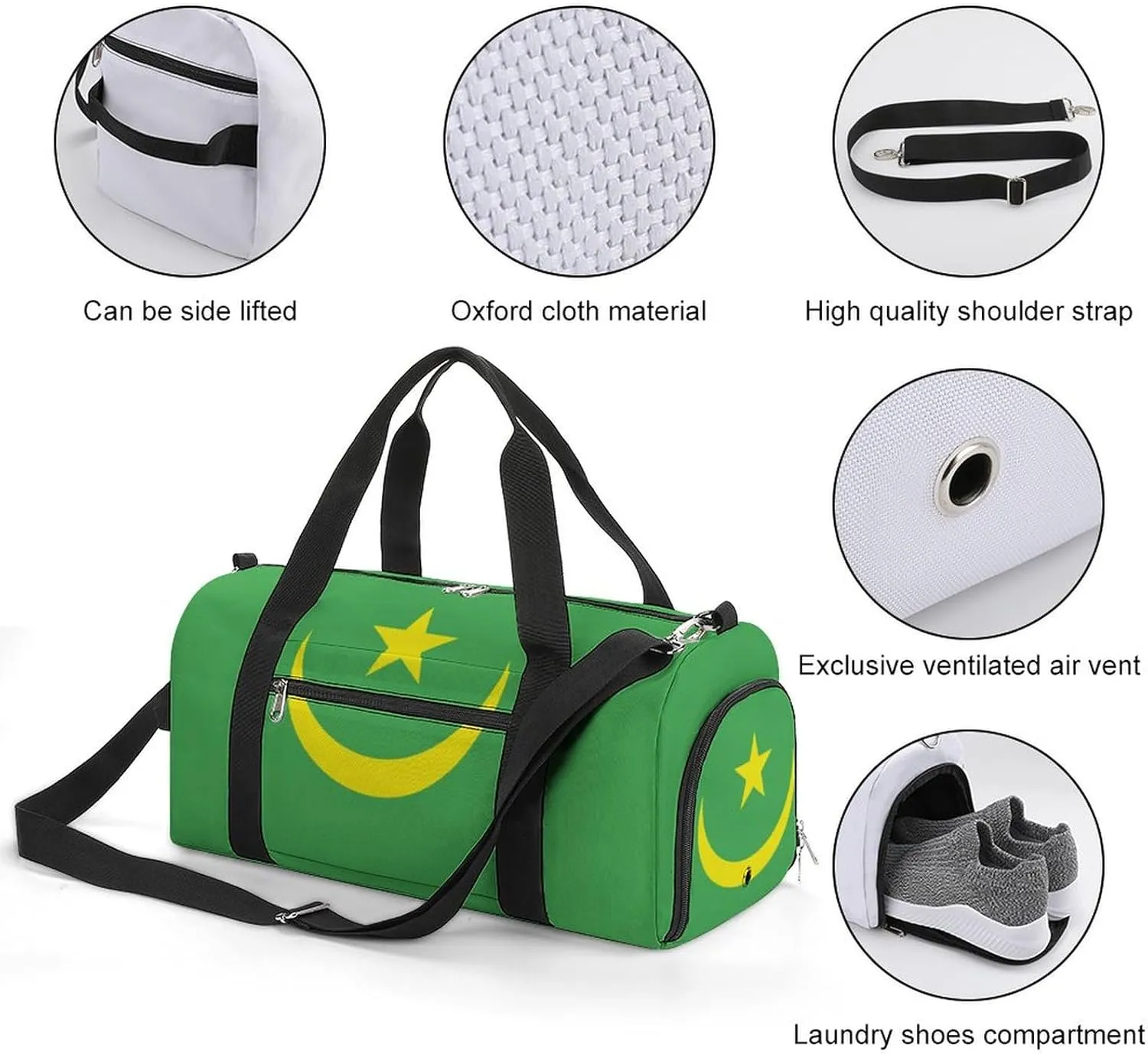 Mauritania Flag Duffle Bag with Shoe Compartment Lightweight Waterproof Gym Bag for Travel Yoga