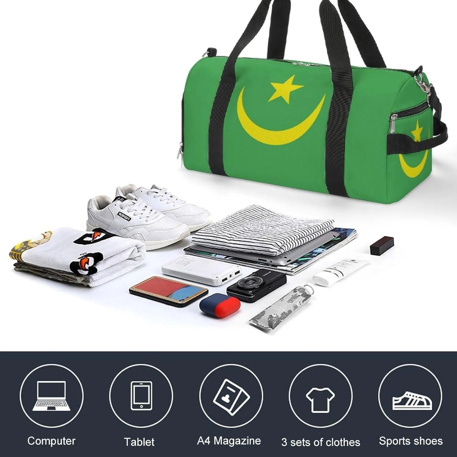 Mauritania Flag Duffle Bag with Shoe Compartment Lightweight Waterproof Gym Bag for Travel Yoga